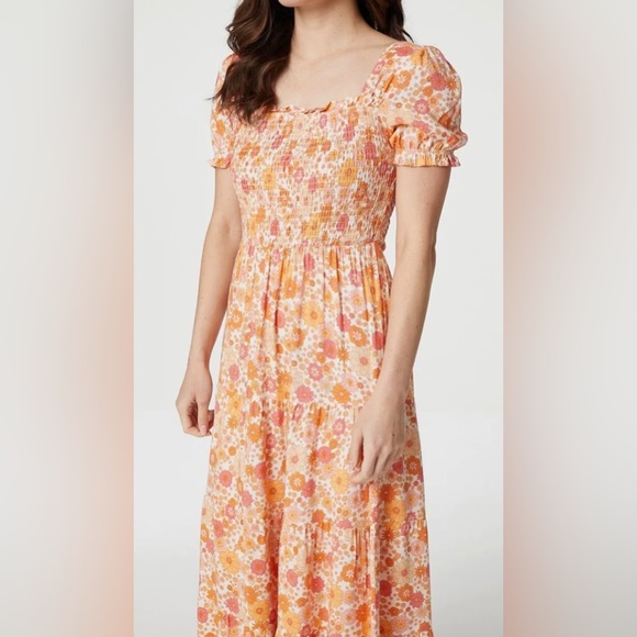 NWT Papillon maxi dress XXL 16 100% Viscose orange flower power ruffle tiered - Picture 3 of 15